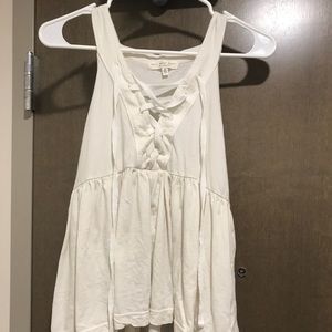 off white peplum lace up tank top